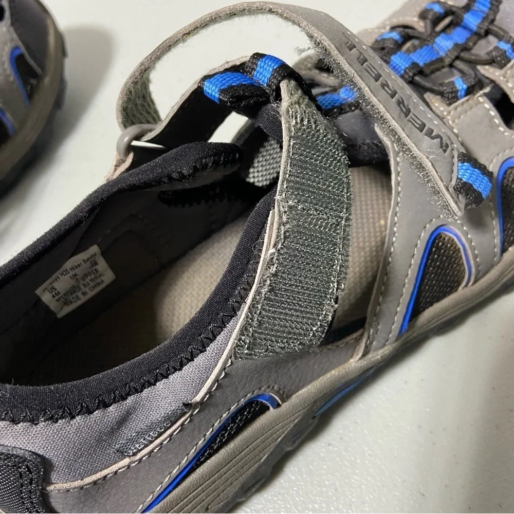 Merrell Boys H20 Hiker Hiking Sandal 4M Gray Blue Leather Upr Hook Loop Closure